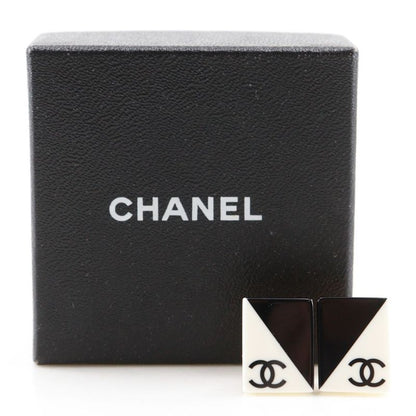 Chanel CC Logo Square Plastic Black White Earrings