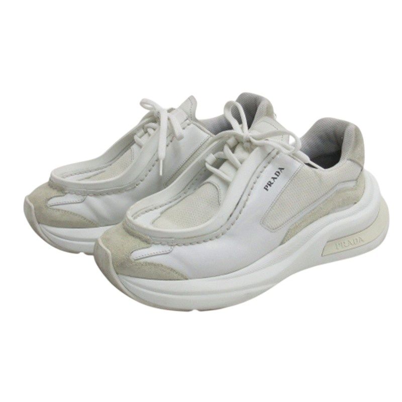 Prada System Low Cut Sneakers Triangle Logo White 7 AA