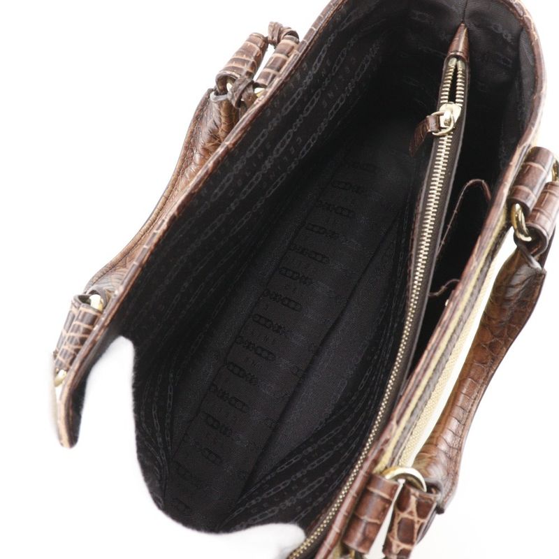 Celine Boogie Bag Triomphe Charm Straw Shape Pressed Leather Brown