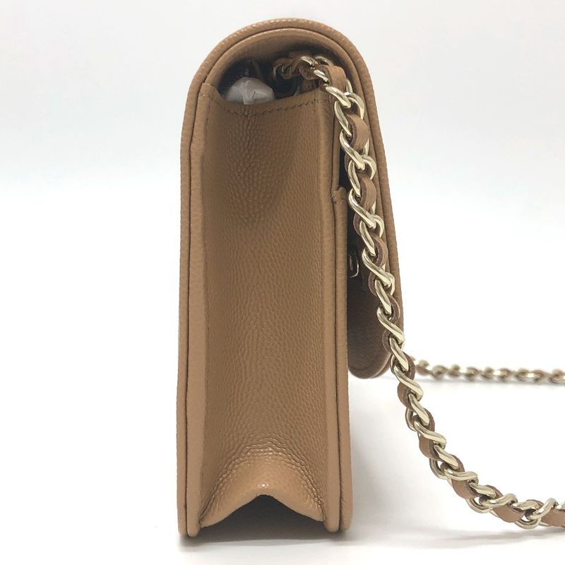 Chanel Shoulder Bag CC Logo Caviar Leather Beige
