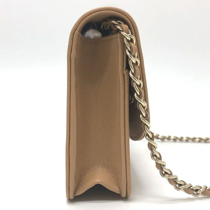 Chanel Shoulder Bag CC Logo Caviar Leather Beige