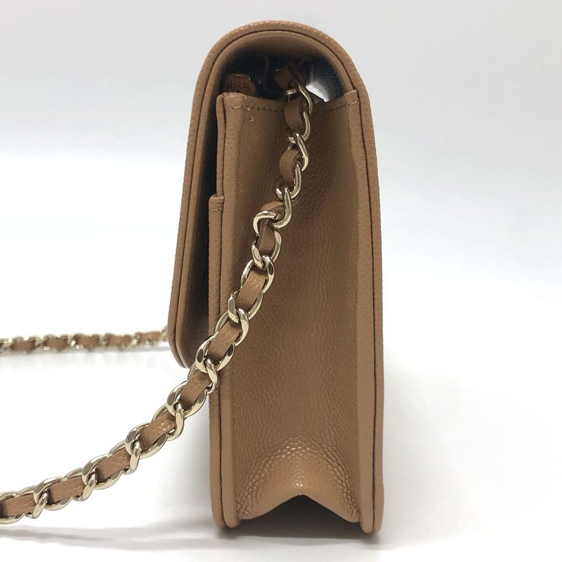 Chanel Shoulder Bag CC Logo Caviar Leather Beige