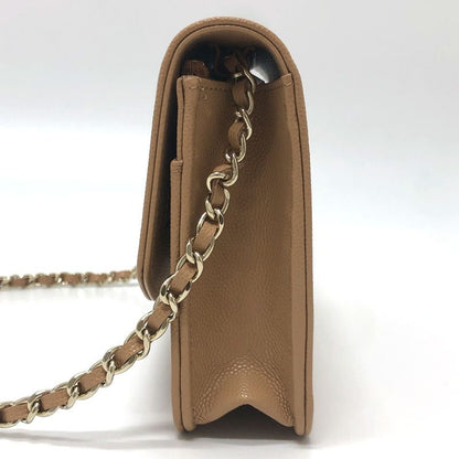 Chanel Shoulder Bag CC Logo Caviar Leather Beige