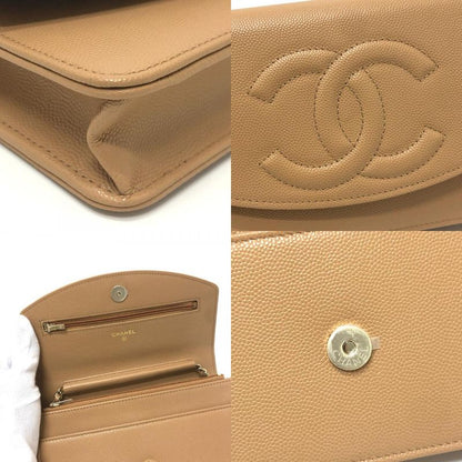 Chanel Shoulder Bag CC Logo Caviar Leather Beige