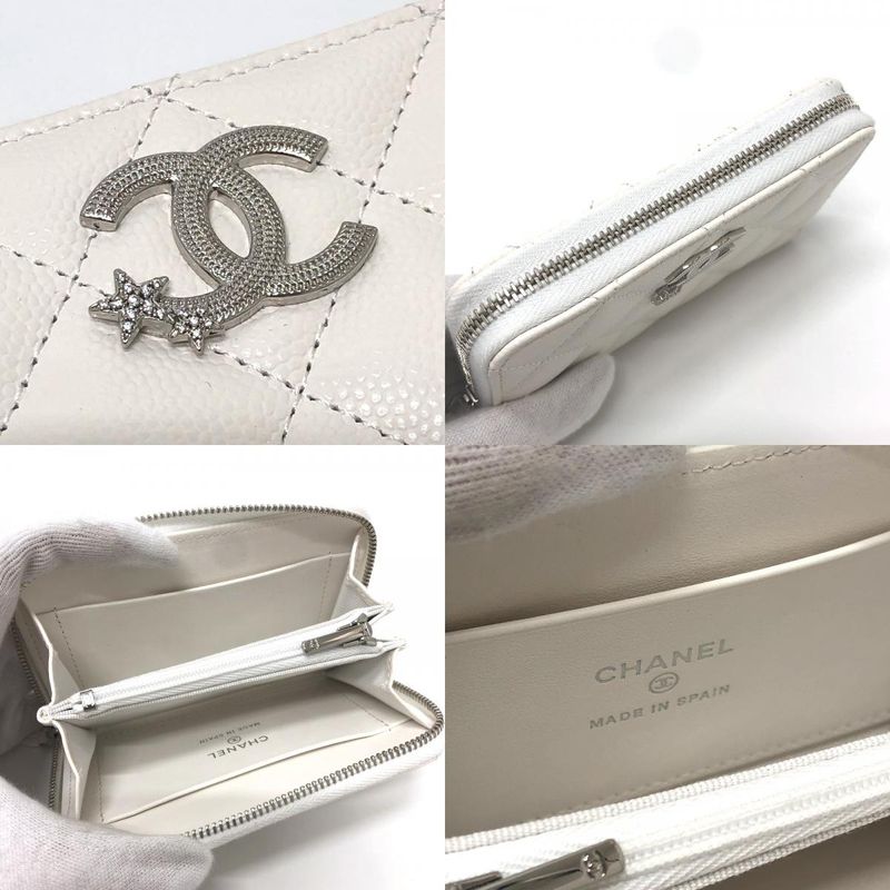 Chanel Long Wallet Star CC Logo Caviar Leather White