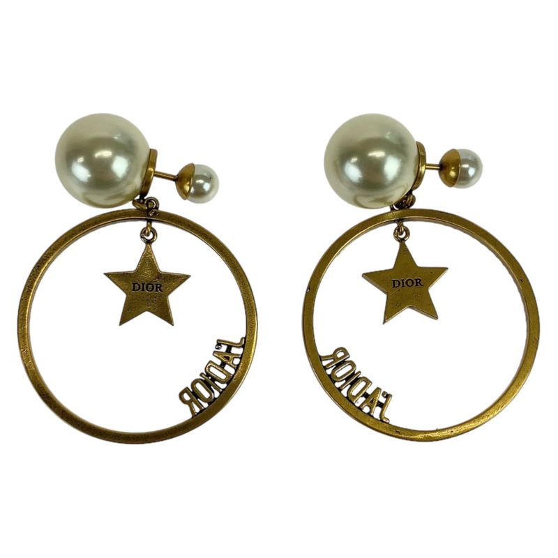 Dior JA Gold Faux Pearl Metal Earrings