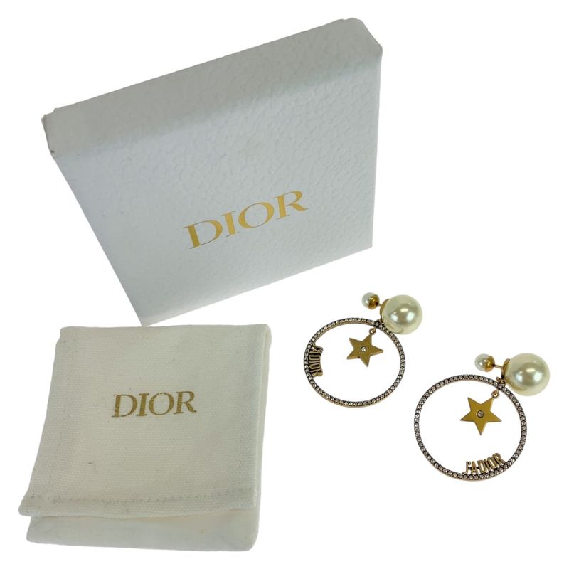 Dior JA Gold Faux Pearl Metal Earrings