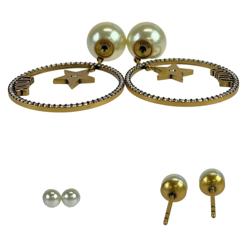 Dior JA Gold Faux Pearl Metal Earrings