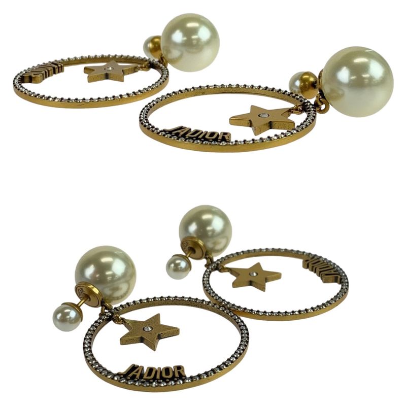 Dior JA Gold Faux Pearl Metal Earrings