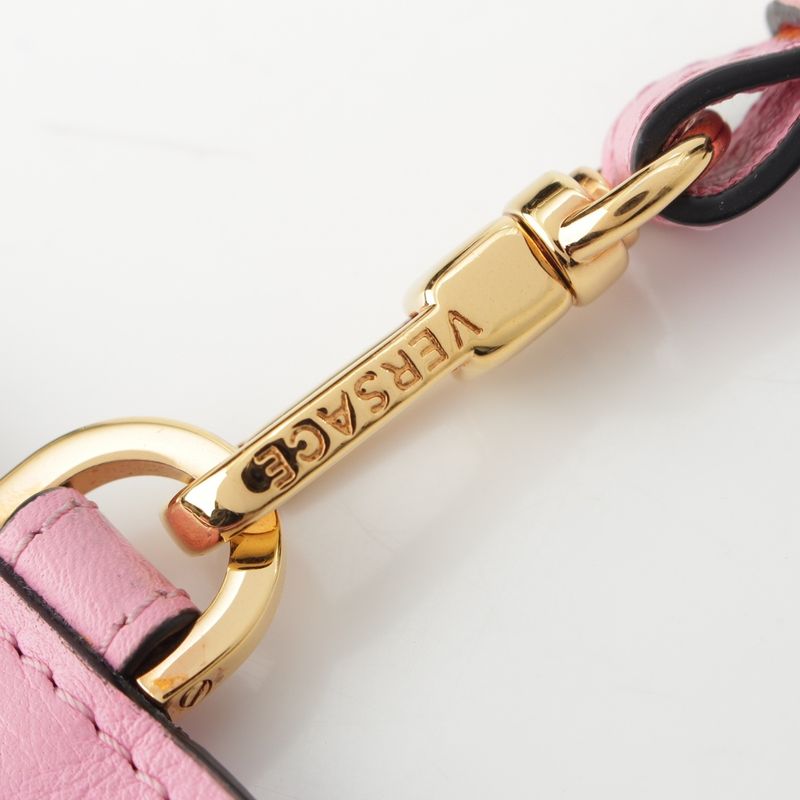 Versace Leather Medusa Card Case Necklace Strap Pink