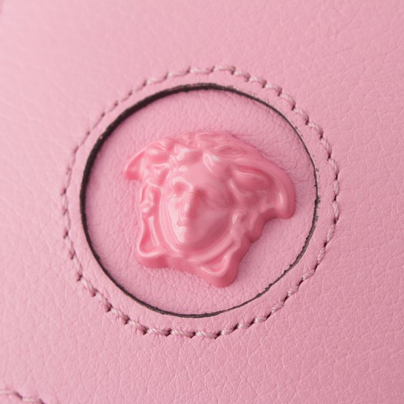Versace Leather Medusa Card Case Necklace Strap Pink