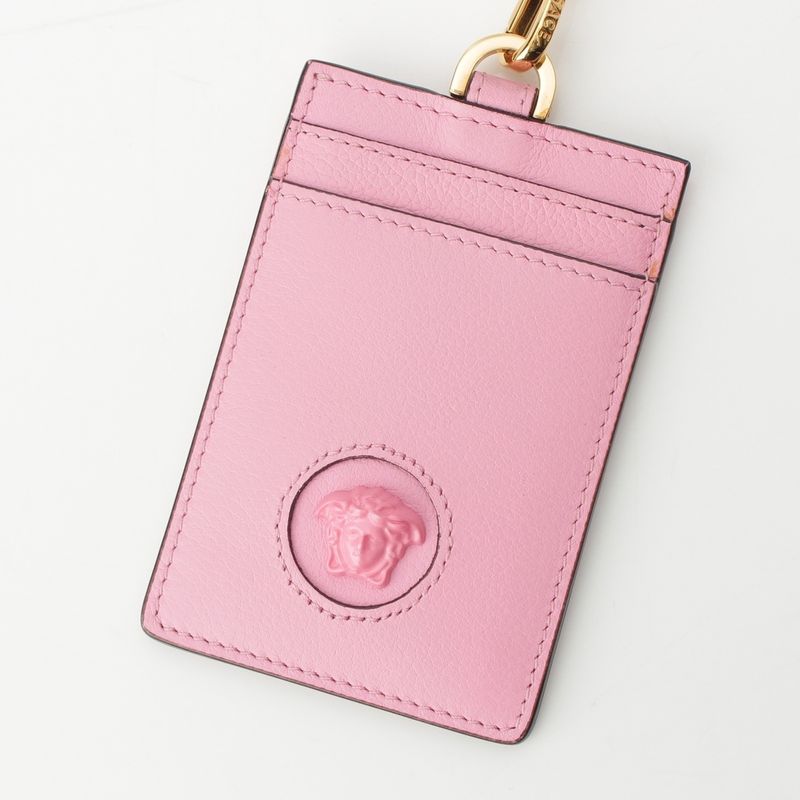 Versace Leather Medusa Card Case Necklace Strap Pink