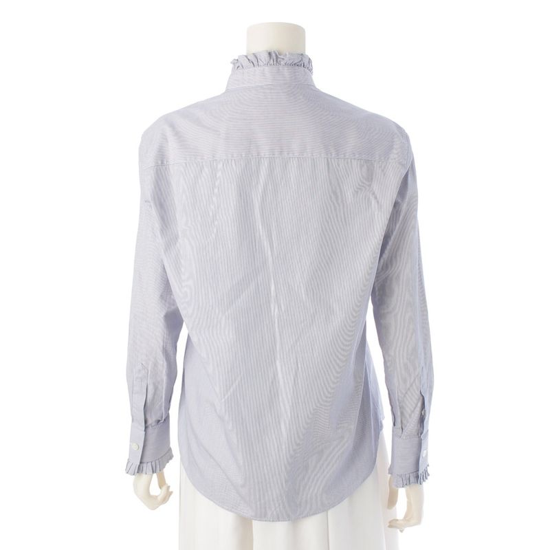 Celine Cotton Ruffle Design Striped Long Sleeve Shirt Top Blue