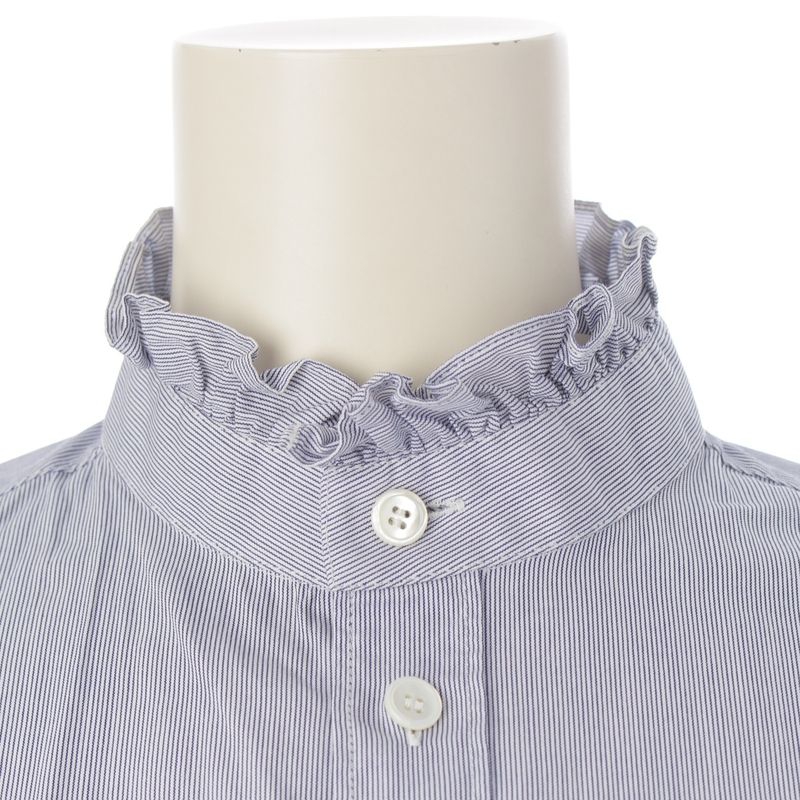 Celine Cotton Ruffle Design Striped Long Sleeve Shirt Top Blue
