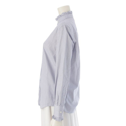 Celine Cotton Ruffle Design Striped Long Sleeve Shirt Top Blue