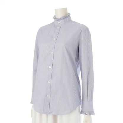 Celine Cotton Ruffle Design Striped Long Sleeve Shirt Top Blue