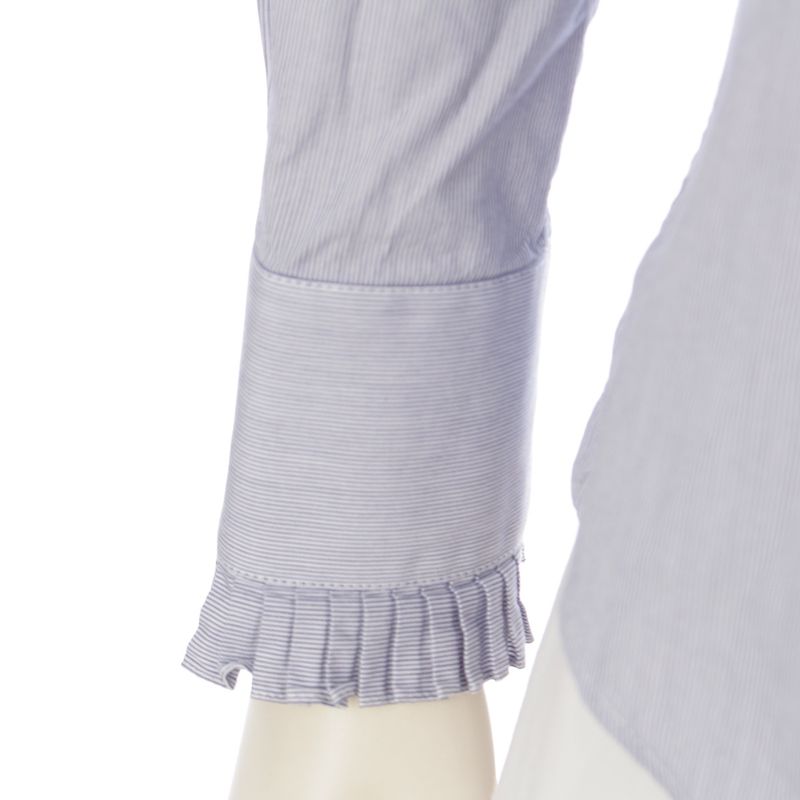 Celine Cotton Ruffle Design Striped Long Sleeve Shirt Top Blue