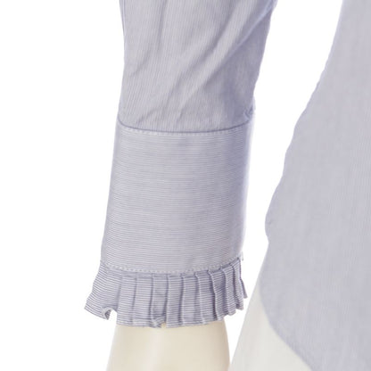 Celine Cotton Ruffle Design Striped Long Sleeve Shirt Top Blue