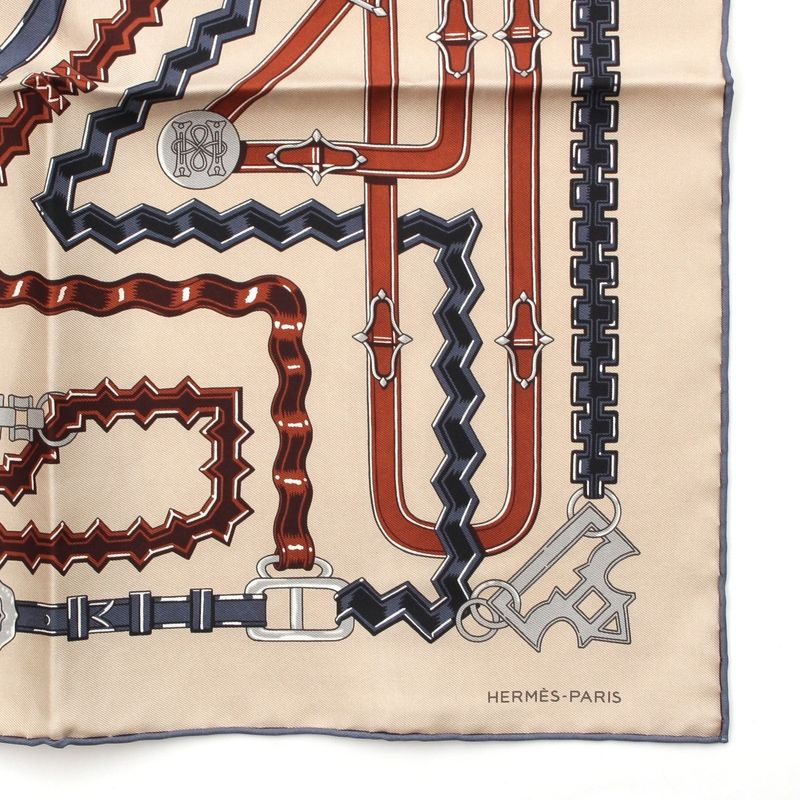 Hermes Carre 45 24 Brides Et Chaines Silk Scarf Beige