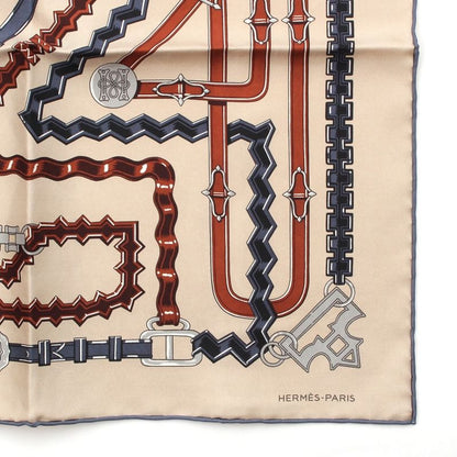 Hermes Carre 45 24 Brides Et Chaines Silk Scarf Beige