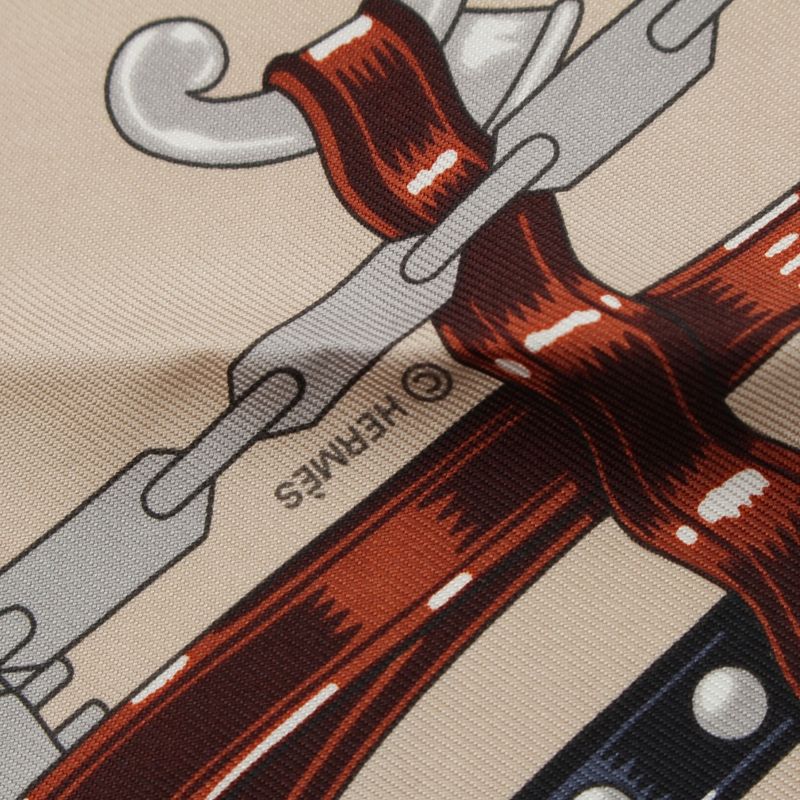 Hermes Carre 45 24 Brides Et Chaines Silk Scarf Beige