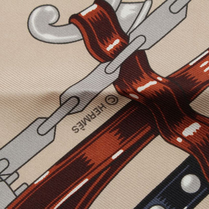 Hermes Carre 45 24 Brides Et Chaines Silk Scarf Beige