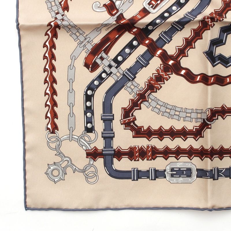 Hermes Carre 45 24 Brides Et Chaines Silk Scarf Beige