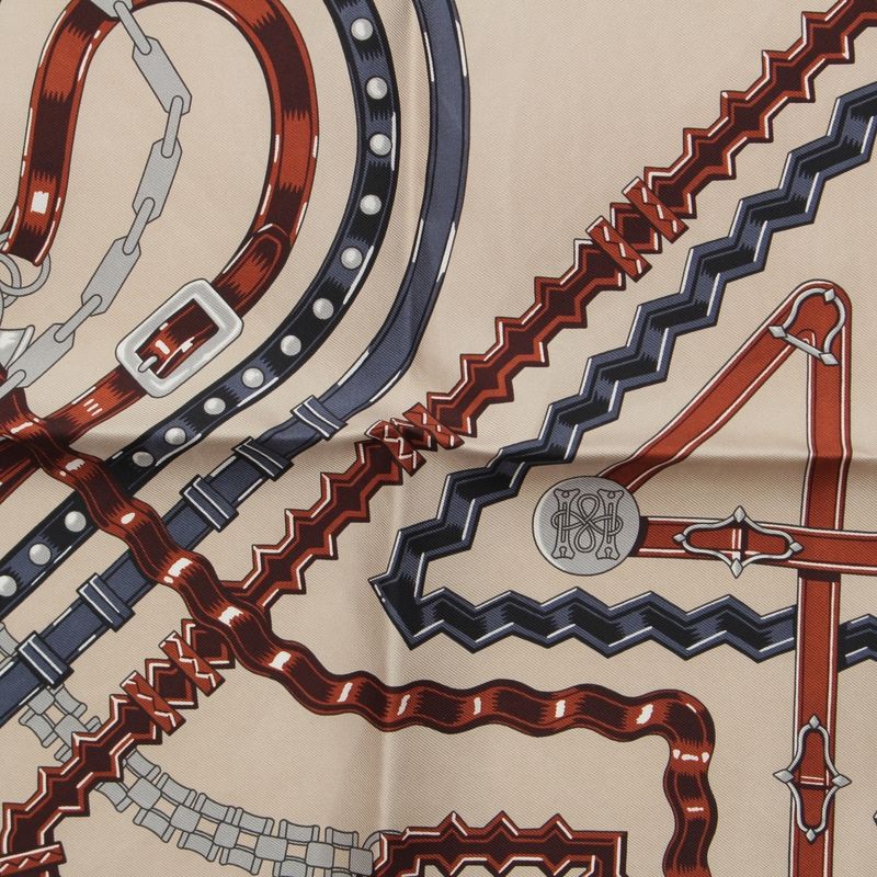 Hermes Carre 45 24 Brides Et Chaines Silk Scarf Beige