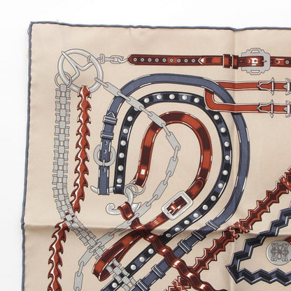 Hermes Carre 45 24 Brides Et Chaines Silk Scarf Beige