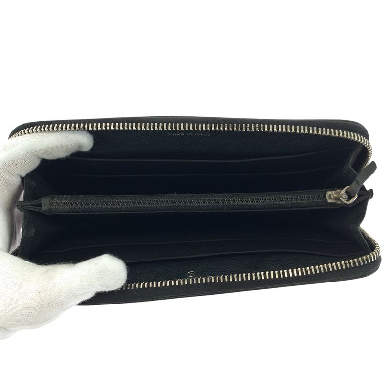 Chanel CC Logo Black Silver Caviar Leather Long Wallet Round Fastener