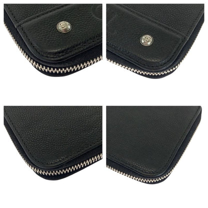Chanel CC Logo Black Silver Caviar Leather Long Wallet Round Fastener