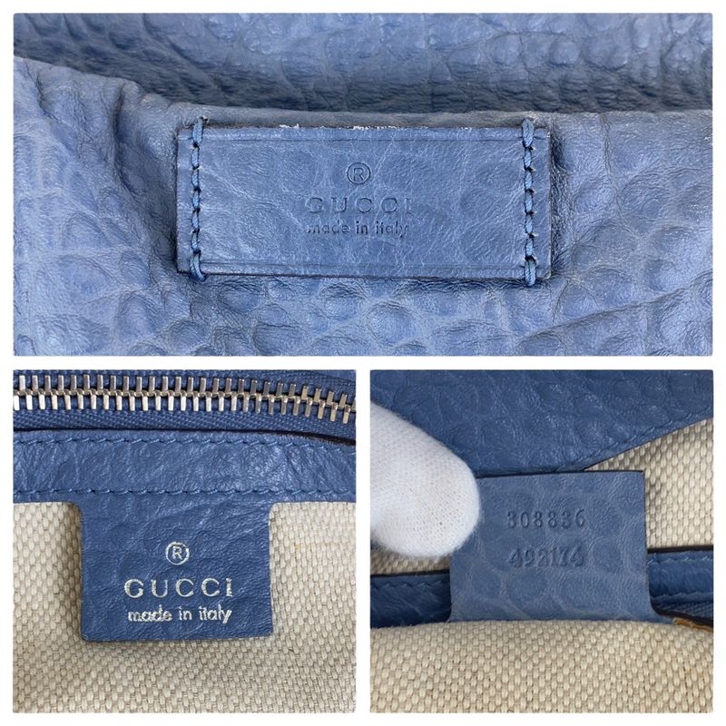 Gucci Blue Navy Leather Tote Shoulder Bag