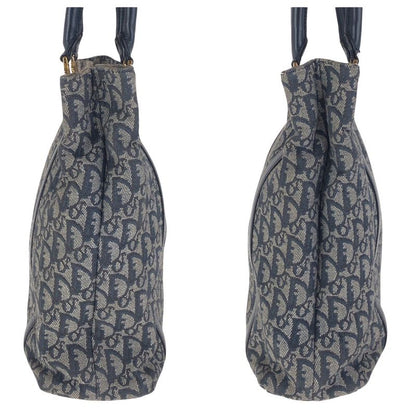 Dior Trotter Navy Gold Canvas Leather Tote Shoulder Bag