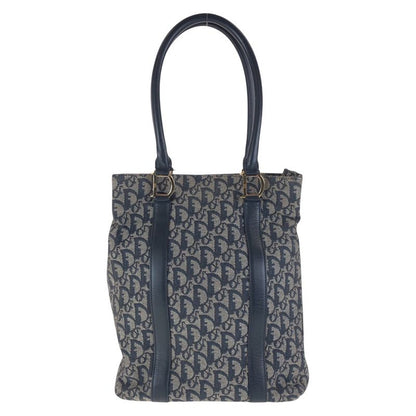 Dior Trotter Navy Gold Canvas Leather Tote Shoulder Bag