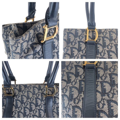 Dior Trotter Navy Gold Canvas Leather Tote Shoulder Bag