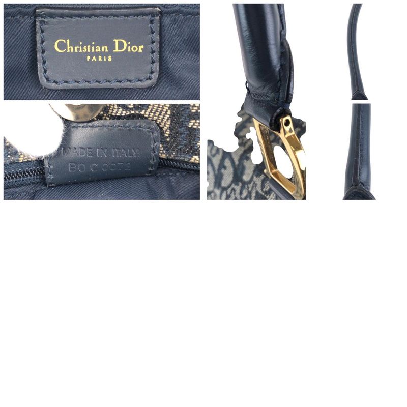 Dior Trotter Navy Gold Canvas Leather Tote Shoulder Bag
