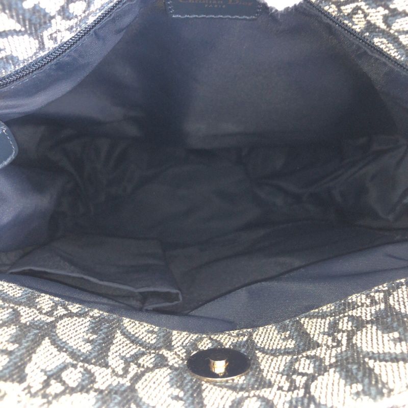 Dior Trotter Navy Gold Canvas Leather Tote Shoulder Bag