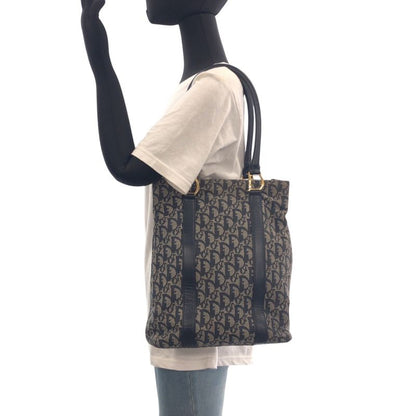 Dior Trotter Navy Gold Canvas Leather Tote Shoulder Bag