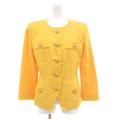 Saint Laurent Yves Vintage Skirt Set Suit Collarless Jacket Gold