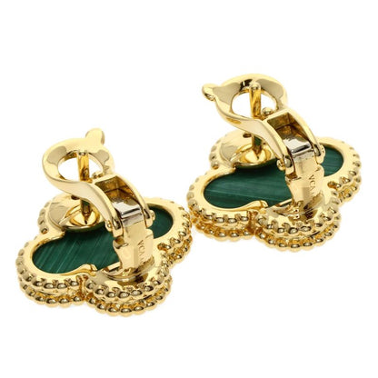 Van Cleef & Arpels Vintage Alhambra Malachite Earrings 18K Yellow Gold