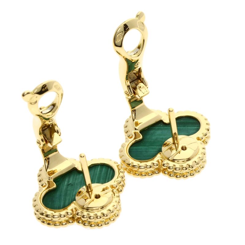 Van Cleef & Arpels Vintage Alhambra Malachite Earrings 18K Yellow Gold