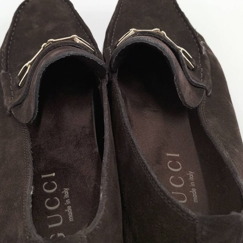 Gucci Driving Shoes Horsebit Suede Brown Notation 8