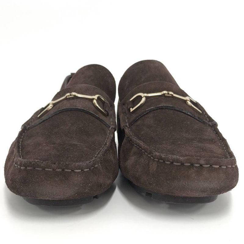 Gucci Driving Shoes Horsebit Suede Brown Notation 8