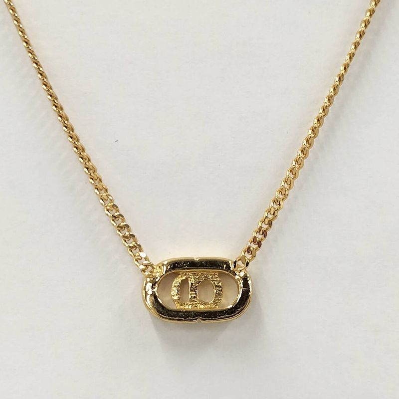 Dior Christian Necklace Logo Plated Gold