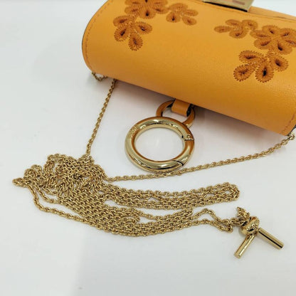 Fendi Chain Shoulder Bag Nano Baguette Charm Leather Orange