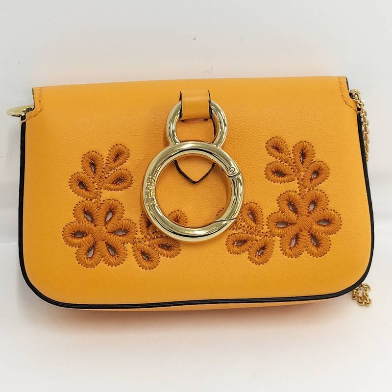 Fendi Chain Shoulder Bag Nano Baguette Charm Leather Orange
