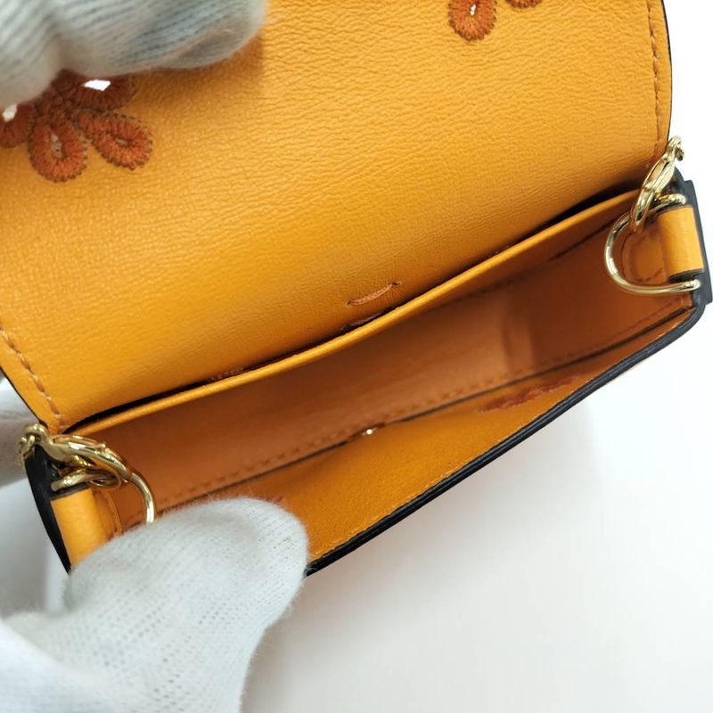 Fendi Chain Shoulder Bag Nano Baguette Charm Leather Orange