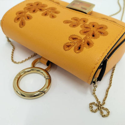 Fendi Chain Shoulder Bag Nano Baguette Charm Leather Orange