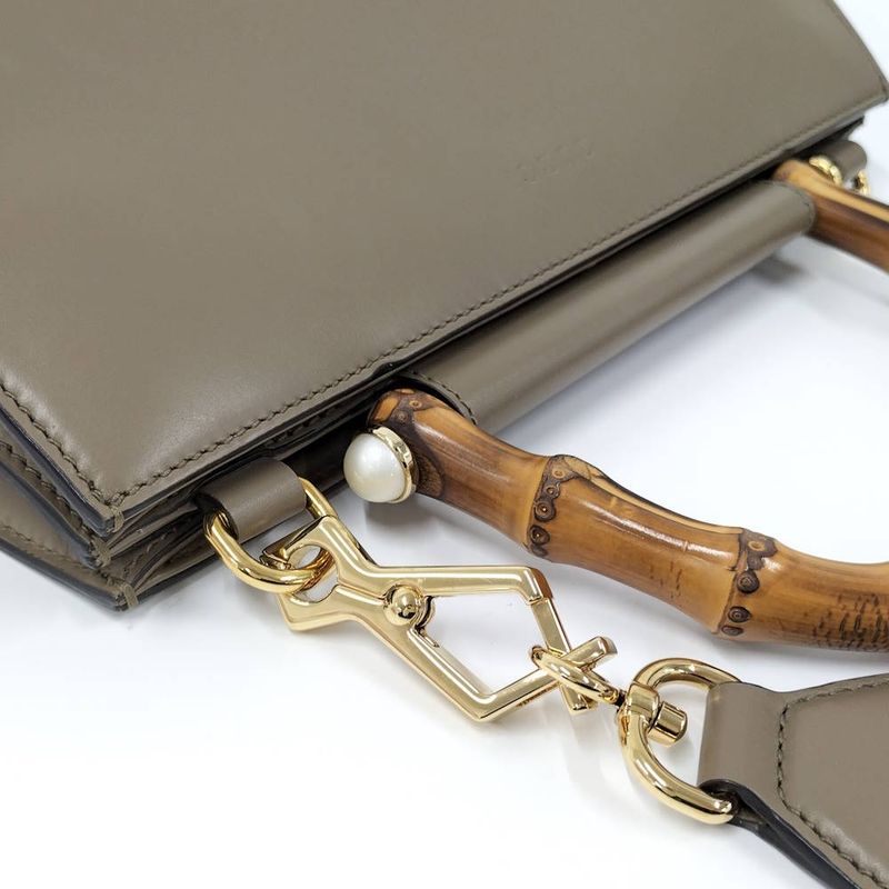 Gucci 2-Way Shoulder Bag Nimfair Leather Grey Bamboo