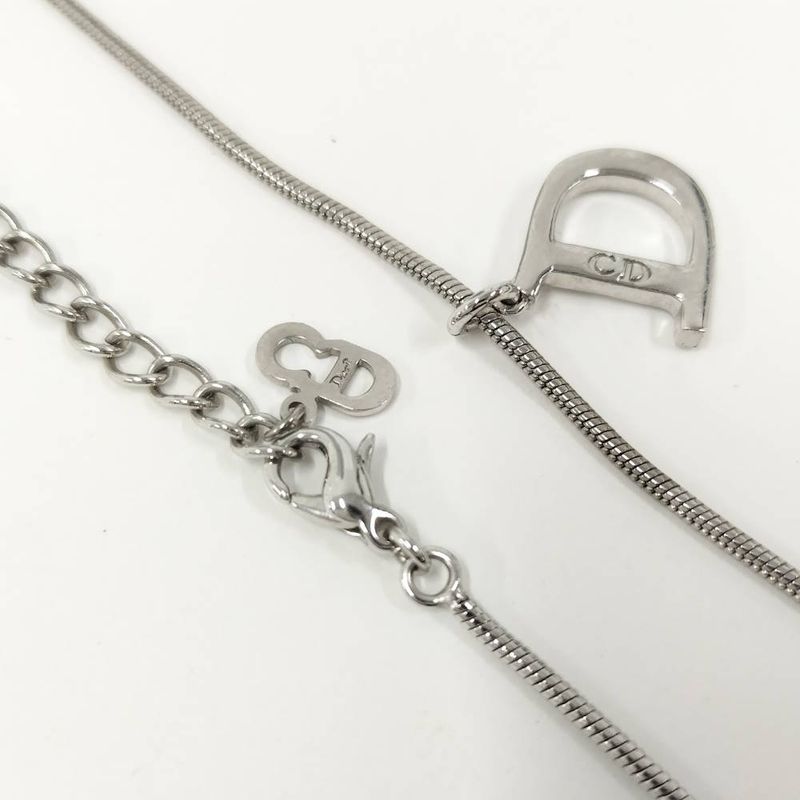 Dior Christian D Logo Necklace Silver Plated
